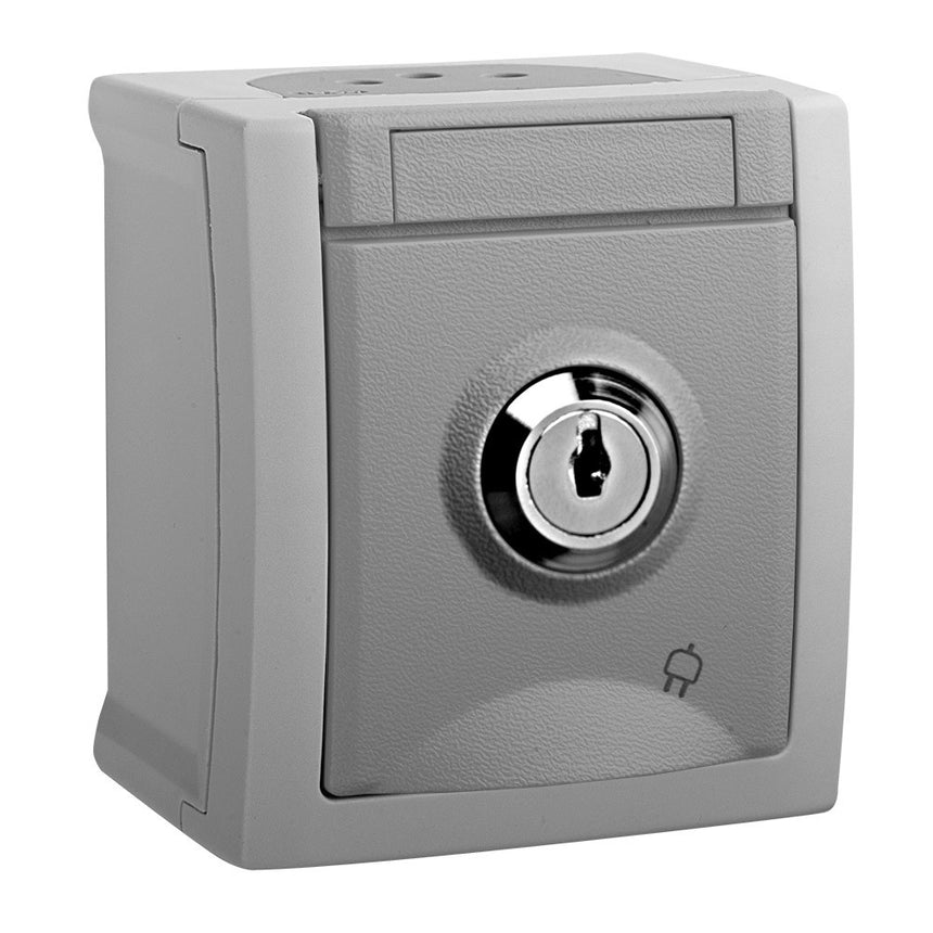 Priza schuko cu cheie IP54 Pacific Panasonic Gri