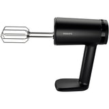 Mixer de mana Philips seria 5000,HR3781/00, 500W, 5 viteze plus functie turbo, Pornire lina, Ecran LED, Design cu raza mare de actiune, Carlige din otel inoxidabil pentru aluat, Palete de sarma din otel inoxidabil, Negru