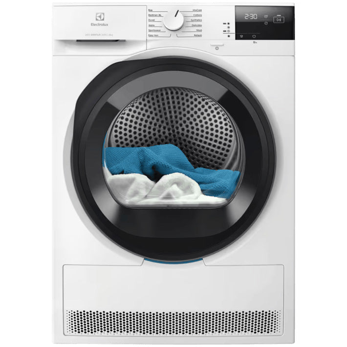 Uscator de rufe Electrolux EW6D285AE, Pompa de caldura, 8 kg, Clasa C, Sistem uscare GentleCare + Sensicare, Motor Inverter, Usa reversibila, Alb