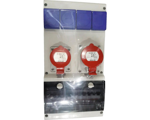 Tablou organizare electrica santier cablat Scame B42 632.RO0153, 5 module, montaj aparent, cu 2 prize trifazice 16A/32A si 4 prize simple cu impamantare, IP44