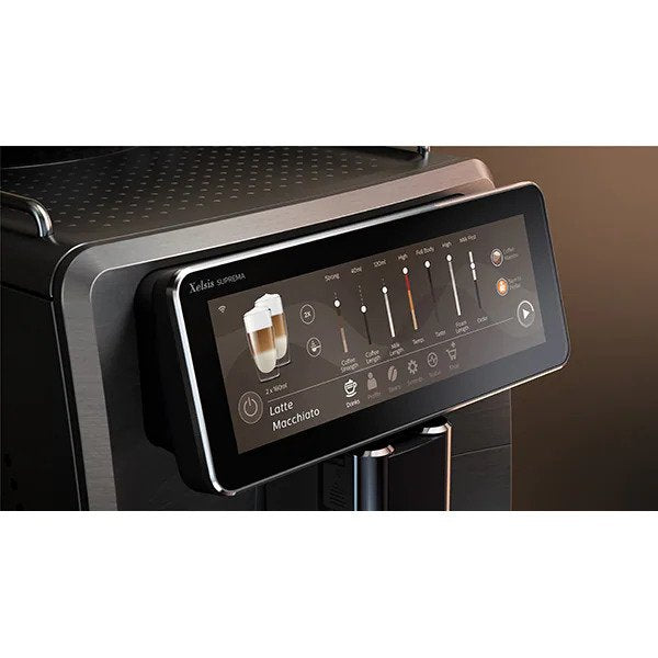 Espressor automat Saeco Xelsis Suprema SM8889/00, sistem de lapte LattePerfetto, 22 bauturi, 15 bar, ecran TFT color 7,8", 8 profiluri utilizator, filtru AquaClean, Negru