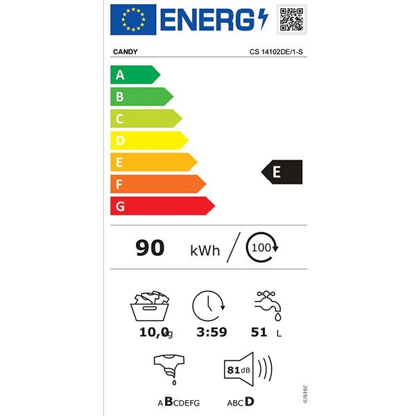 Masina de spalat rufe Candy Smart CS 14102DE/1-S, 10 kg, 1400rpm, Clasa E, alba