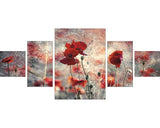 Tablou Canvas Red Flowers - 5 Parti