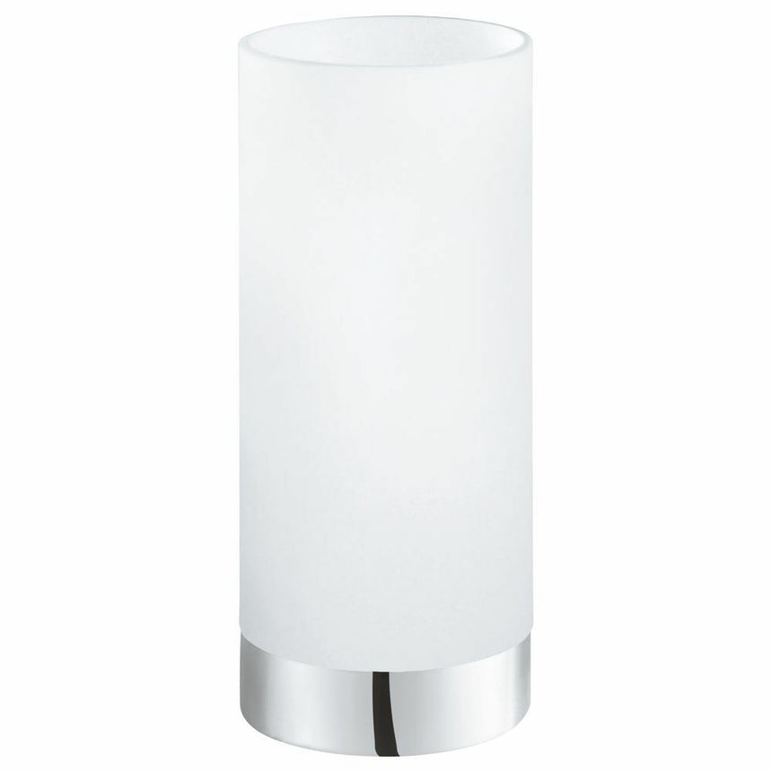 Veioza Damasco 1, EGLO, E27, 1x60W, otel, crom, sticla satinata, alba, 21.5 x 10 cm, intrerupator pe fir