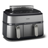 Friteuza cu Aer Cald Philips Airfryer 5000 Series Dual Basket Steam NA555/00, 9 L, RapidAir Plus + Air Steam, 2750 W, 12 Presetari, Argintiu
