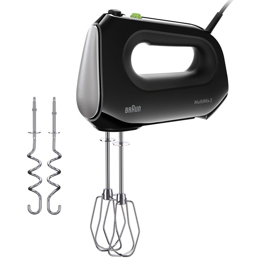 Mixer de mana Braun MultiMix HM2110BK 0X22211062, 500 W, 4 viteze + Turbo, Tehnologie SlowStart, 2 teluri, 2 carlige pentru aluat, Negru