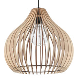 Lampa suspendata Aprilla din lemn natural cu 1 bec de tip dom scandinav pentru interior