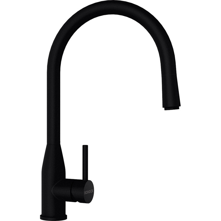 Baterie bucatarie Schock Kavus Cristadur Puro cu cap extractibil, aspect granit, cartus ceramic, negru intens