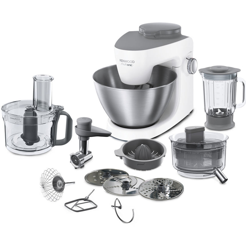 Robot de bucatarie KENWOOD MultiOne KHH326WH, 1000 W, vas 4.3l, blender 1.2l, masina de tocat, procesor alimente, storcator, presa citrice, 3 accesorii patiserie, 6 trepte viteza, alb