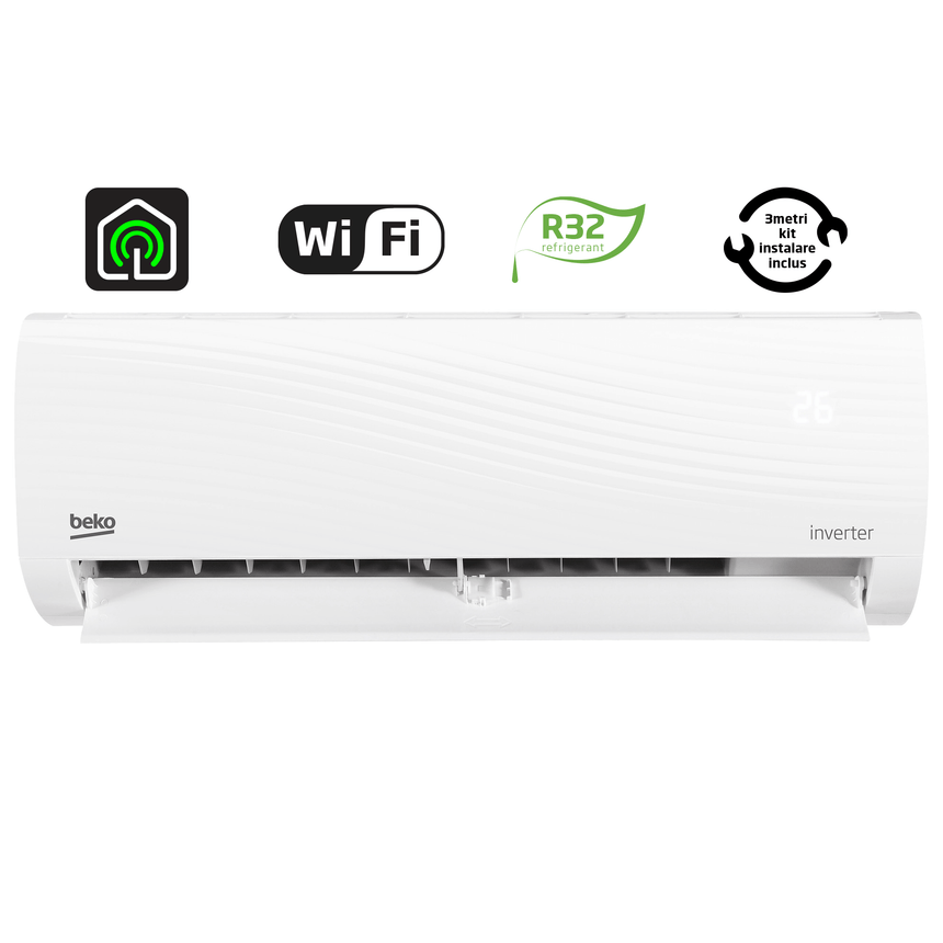 Aer conditionat Beko BRHPG125, 12000 BTU, A++ / A+, Wi-Fi, Inverter, HomeWhiz, kit instalare, alb