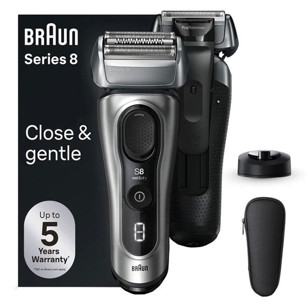 Aparat de Ras BRAUN Series 8 8517s, Wet & Dry, Autonomie 60 Min, 4 Elemente de Taiere, Argintiu