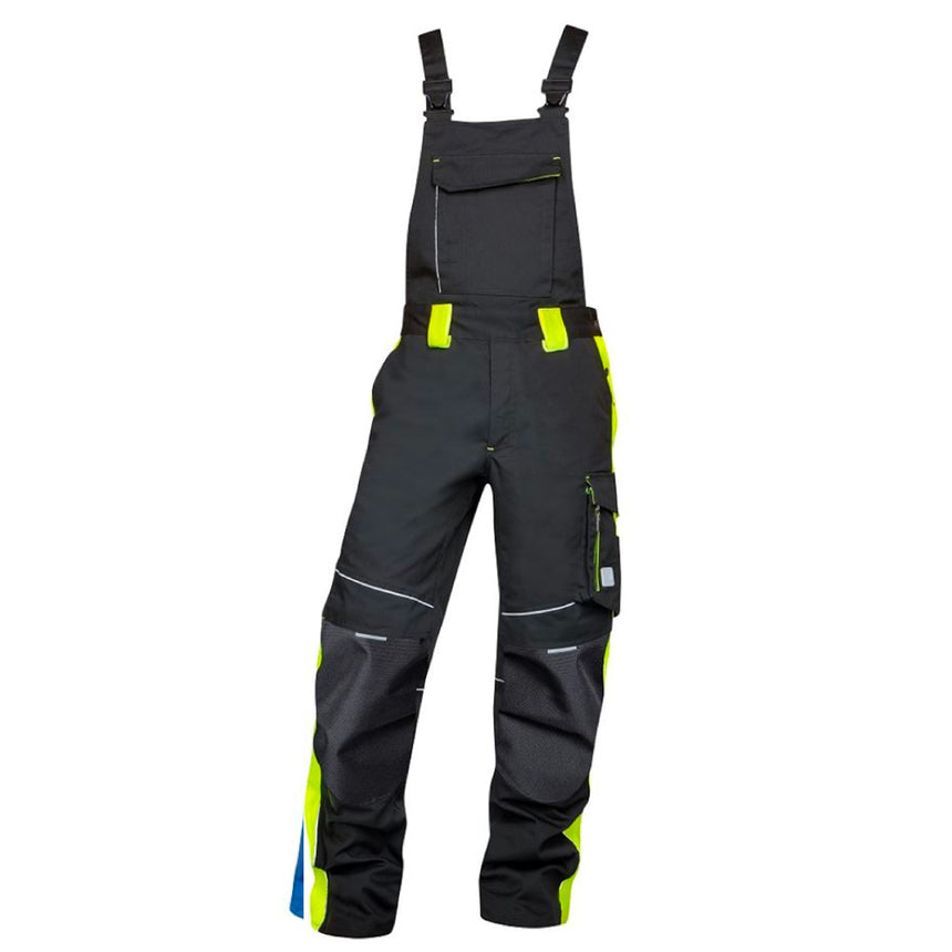 Pantaloni de lucru cu pieptar NEON, culoare negru - galben, marimea 48