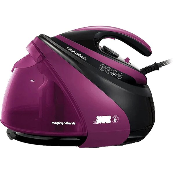Statie de calcat Morphy Richards Power Speed Steam Pro 332102, 3000W, 7 bar, 1.6 l, Talpa Ceramica, 140g/min, 600 g debit de abur continuu, Mov/Negru
