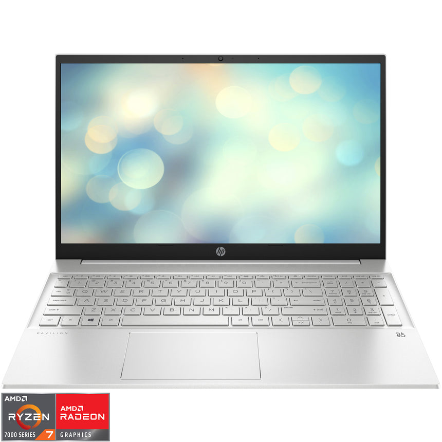Laptop HP Pavilion 15-EH3019NQ cu procesor AMD Ryzen™ 7 7730U pana la 4.5GHz, 15.6", Full HD, 16GB DDR4 RAM, 512GB SSD, AMD Radeon™ Graphics, Free DOS, Natural Silver