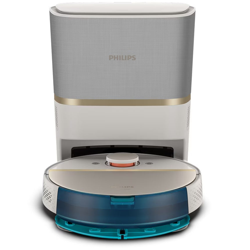 Aspirator Robot PHILIPS Seria 7000 Aqua HomeRun XU7100/02, 0.26l, 14.4V, Autonomie Maxima 180 minute, Wi-Fi, Functie Mop, Alb-Auriu