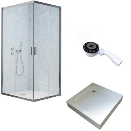 Set Cabina de Dus Patrata Radaway Classic C800 cu Cadita de Dus si Sifon, 80x80 cm, Sticla Transparenta, Profil Crom