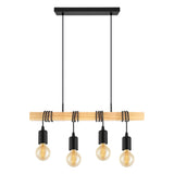 Pendul vintage Townshend, EGLO, E27, 4x60W, otel, lemn, negru, maro, 110 x 70 x 10.5 cm, inaltime reglabila