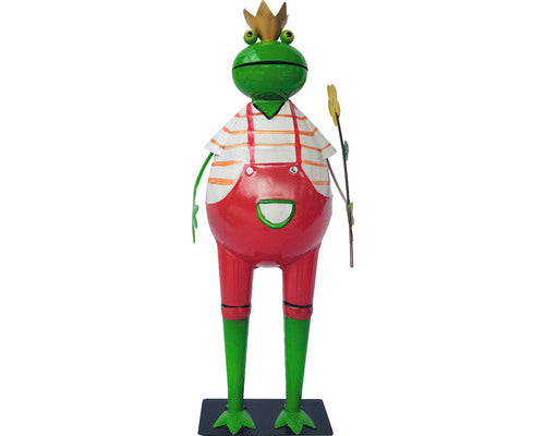 Figurina Broasca Cu Floare Lafiora H 45 Cm, Metal, Verde Si Rosu
