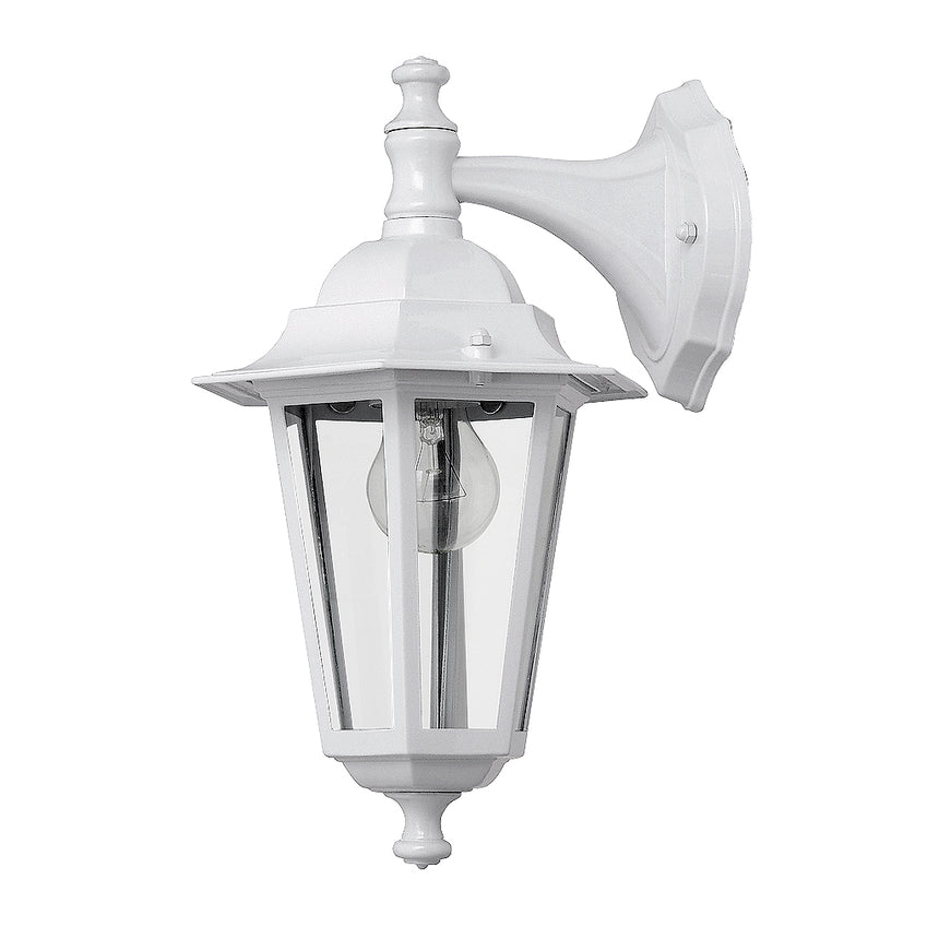 Aplica exterior Rabalux Velence, E27, 60W, IP43, varf jos, metal/sticla, Alb