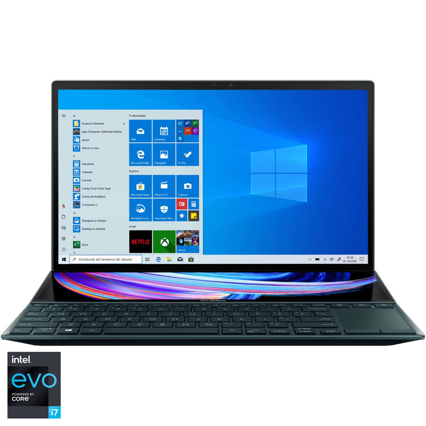 Laptop ultraportabil ASUS ZenBook Duo 14 UX482 cu procesor Intel® Core™ i7-1165G7 pana la 4.70 GHz, 14", Full HD, Touch, 16GB, 1TB SSD, Intel® Iris Xe Graphics, Windows 10 Pro, Celestial Blue