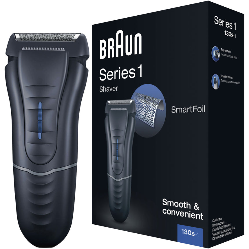 Aparat de ras electric Braun Series 1 130s, Lavabil, SmartFoil, Negru