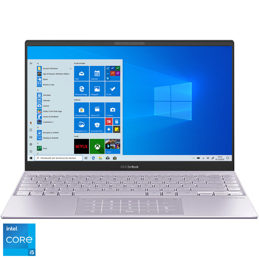Laptop ultraportabil ASUS Zenbook 13 OLED UX325EA cu procesor Intel Core i5-1135G7 pana la 4.20 GHz, 13.3", Full HD, 8GB, SSD 512GB, Intel Iris Xe Graphics, Windows 10 Home, Lilac Mist