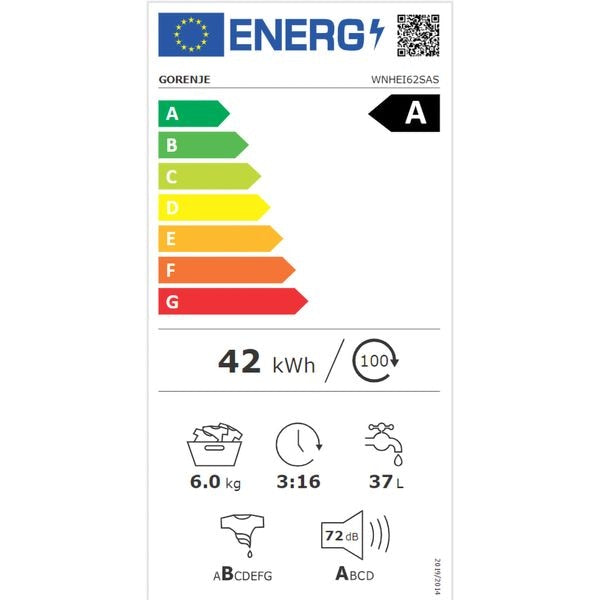 Masina de spalat Rufe Frontala Slim GORENJE WNHEI62SAS, SteamTech, 6 kg, 1200rpm, Clasa A, Alb