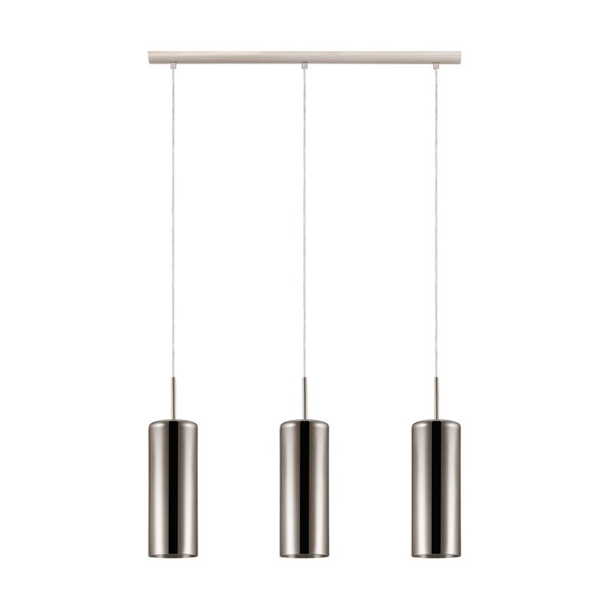 Pendul SELVINO, EGLO, E27, 3x15W, otel, nichel mat, sticla, fumuriu, auriu, 110 x 71 x 10 cm, inaltime reglabila