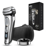 Aparat de ras electric Braun Series 9 Pro 9417s Wet&Dry, 40.000 de actiuni de taiere, 5 elemente de taiere, Prolift Trimmer, SensoFlex, AutoSense, Suport de incarcare, Trusa de voiaj, Argintiu