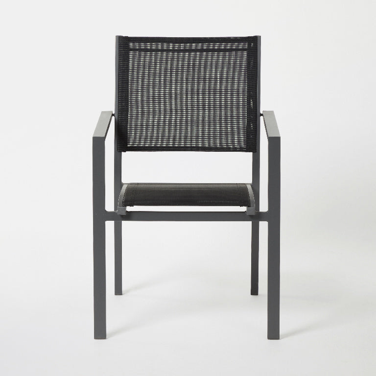 Scaun de gradina Barbana, metalic, cadru din aluminiu negru, culoare negru, 56 x 86 x 59 cm