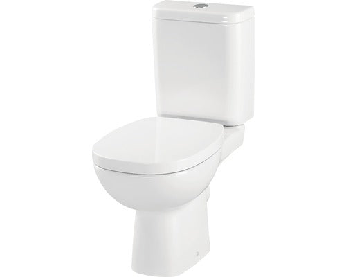 Set Vas WC compact Facile, Cersanit, cu capac WC duroplast, rezervor WC 3/6 L admisie inferioara, evacuare orizontala