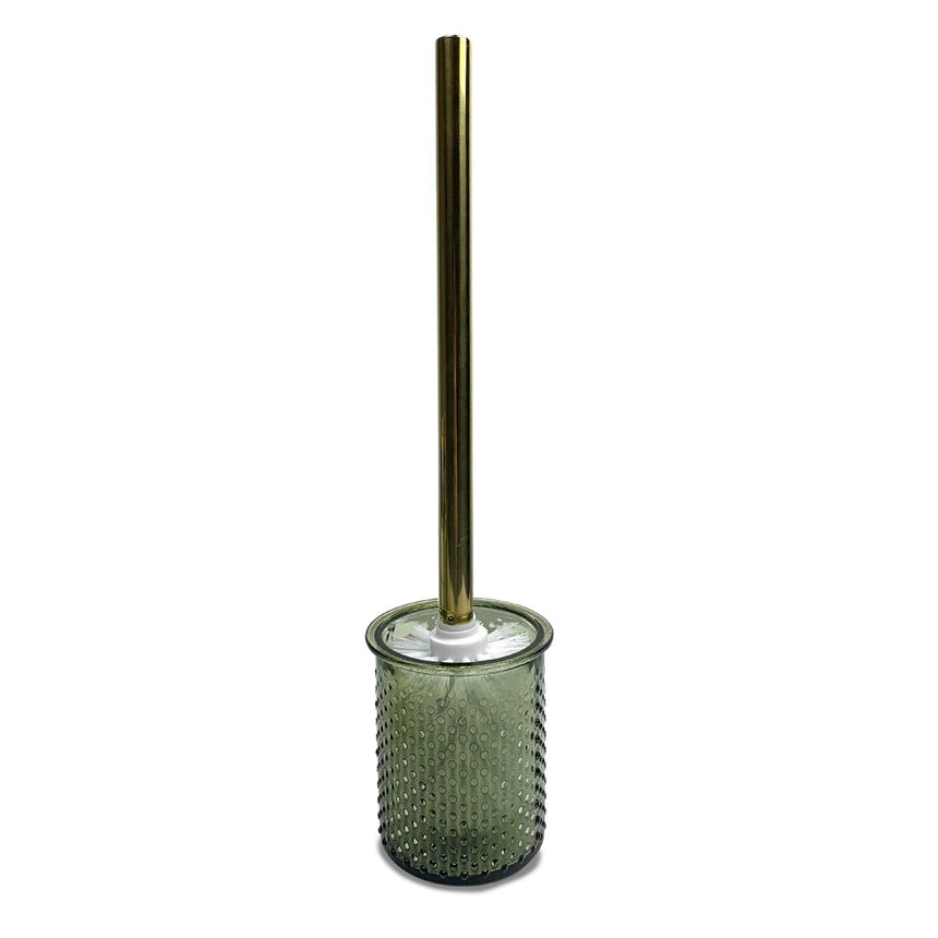 Suport din sticla cu perie wc cu maner din inox, Frandis, 8x37 cm, verde