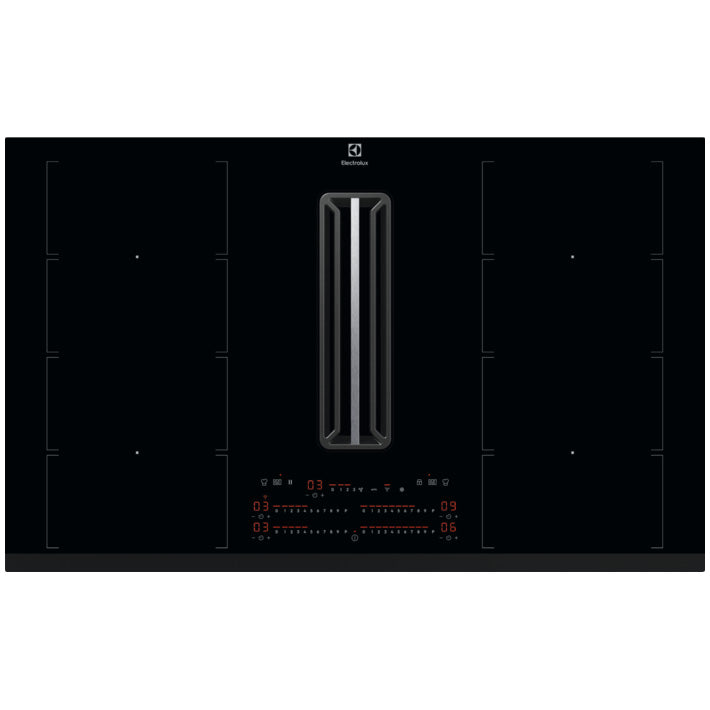 Plita incorporabila Electrolux KCC85450, Inductie, 4 zone de gatit, Hota integrata, Putere absorbrie 630 mc/h, FlexiBridge, Booster, Timer, Negru