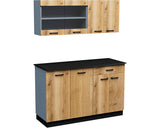 Mobila de Bucatarie Malaga, L 140 cm, Decor Stejar