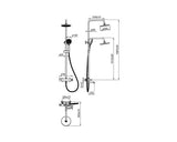 Sistem de dus cu baterie Fayans Phoenix-N, dus fix Ø20 cm, para dus 3 functii, negru