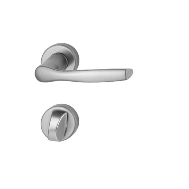 Maner usa interior, Hoppe Milano, cu rozeta pentru WC, material aluminiu, culoare argintiu, 119 x 44 mm