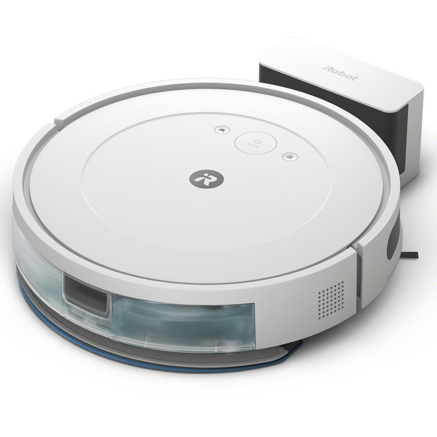 Aspirator si mop robot (2 in 1) Roomba Combo Essential Y011240, Sistem de curatare in 4 pasi, dotat cu Wifi, accepta comenzi vocale, aplicatie intuitiva iRobot, sistem de operare iRobot OS, navigatie giroscopica, autonomie de pana la 120 de minute, Alb