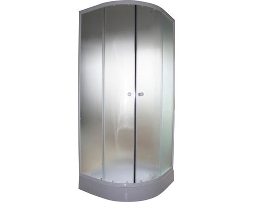 Set cabina de dus semirotunda cu cadita dus joasa 80x80x195 cm sticla securizata mata profil alb