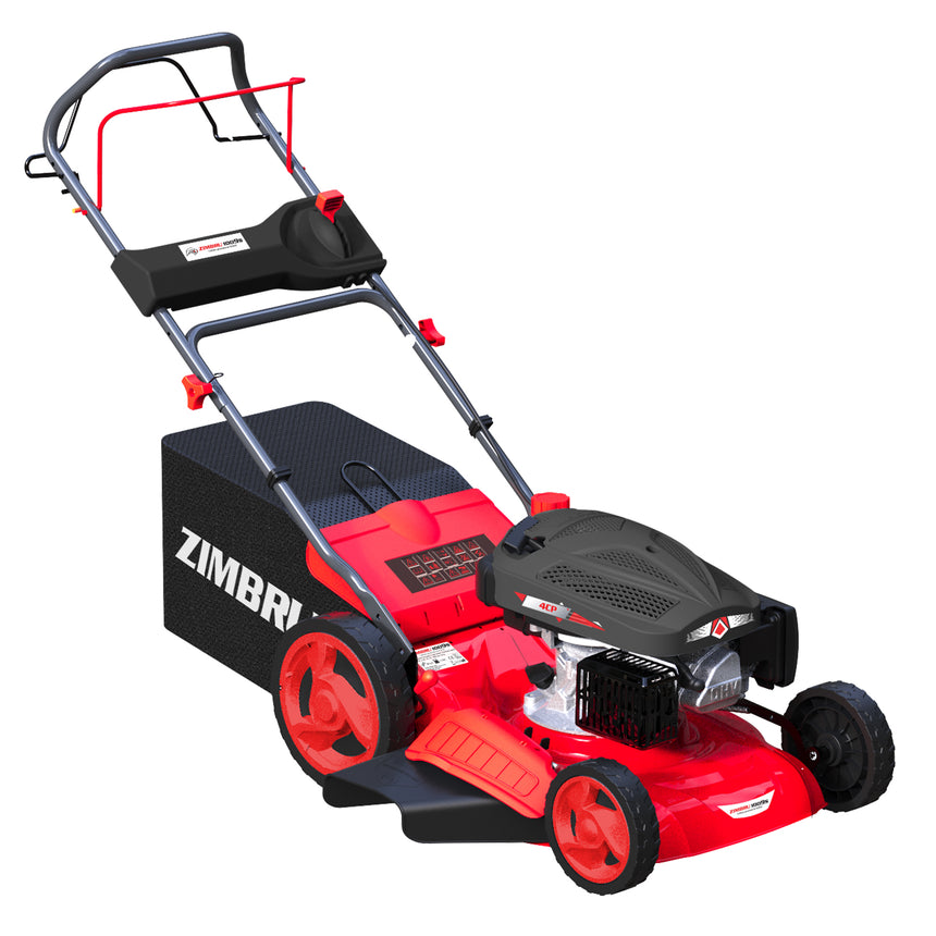 Masina de tuns gazon/iarba autopropulsata pe benzina Ruris Zimbru 1009S, putere 4 CP, 161 CC, 50 cm latime taiere, 25-65 inaltime taiere, 5 trepte inaltime, 45 L sac colector, rezervor 1.3 l