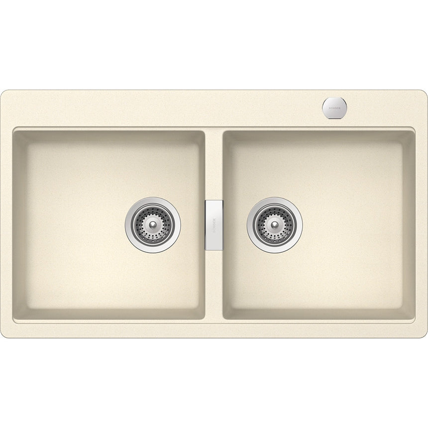 Chiuveta granit Schock Horizont N-200 Cristadur Magnolia 860 x 500 mm cu sifon automat, granit, montare pe blat, alb cremos