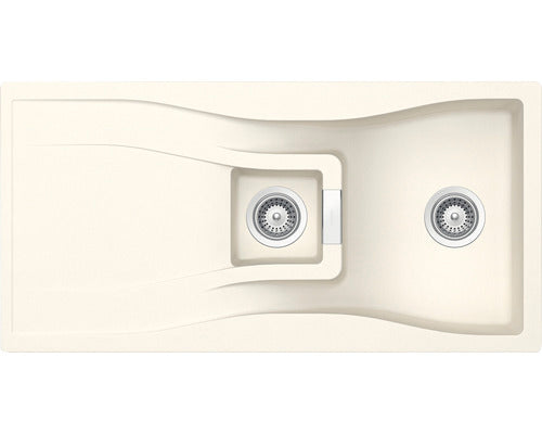 Chiuveta Bucatarie Cu 1 Cuva + ½ Schock Waterfall D-150 100x50 Cm, Cu Picurator, Reversibila, Cristadur Magnolia