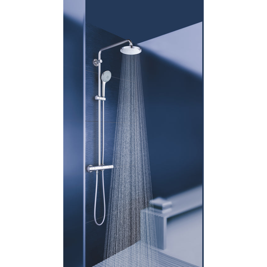 Sistem de dus cu termostat Grohe Euphoria System 180, montare aparenta, ajustabil, anti-calcar, para dus inclusa, Crom