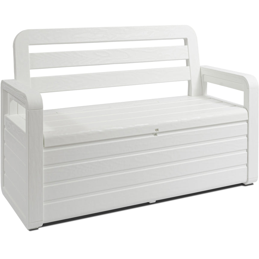Banca gradina multifunctionala, Toomax Foreverspring, cutie depozitare 263 litri, alb, 132.5x58x89 cm