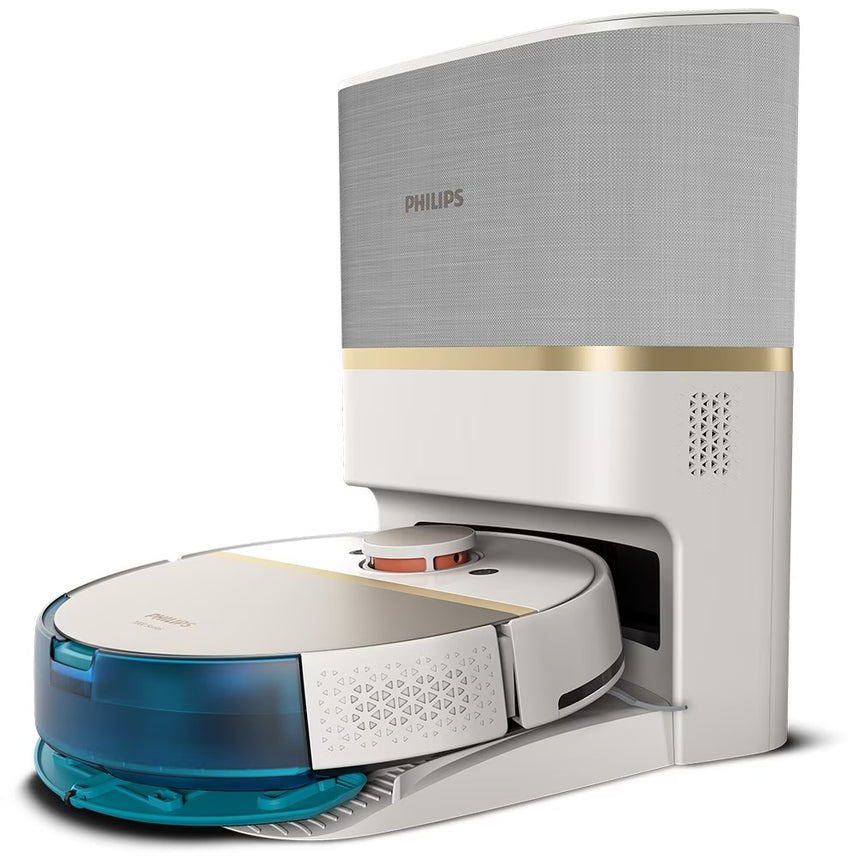 Aspirator Robot PHILIPS Seria 7000 Aqua HomeRun XU7100/02, 0.26l, 14.4V, Autonomie Maxima 180 minute, Wi-Fi, Functie Mop, Alb-Auriu