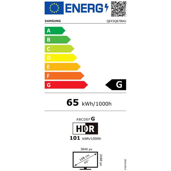 Televizor QLED Smart SAMSUNG 43Q67B, Ultra HD 4K, HDR, 108 cm, Negru