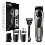 Aparat de tuns barba Braun Beard Trimmer BT7320, Wet&Dry, buton rotativ de precizie, lame de metal, 39 de setari pentru lungime, 2 piepteni, 1 mini cap de ras cu lama, Aparat de ras Gillette, Saculet de voiaj, Negru/Argintiu