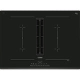 Plita incorporabila Bosch PVQ731F15E, Inductie, 4 zone de gatit, Mod hota integrat, Timer, QuickStart, Detectare vase, 70cm, Negru