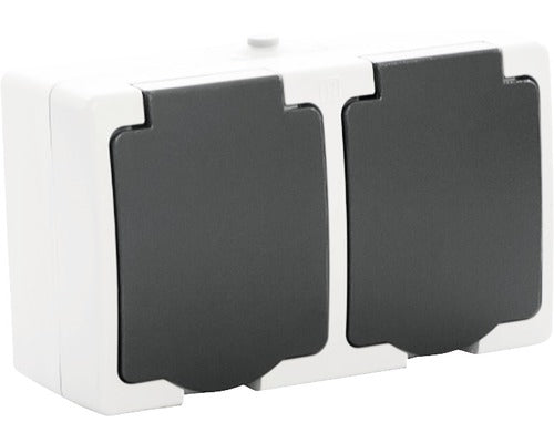 Priza Dubla Cu Impamantare Starke Ip54 Alb, Montaj Aplicat