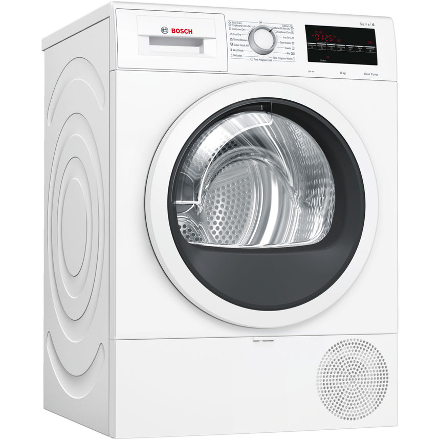 Uscator de rufe Bosch WTR87TW0BY, Pompa de caldura, 8 kg, 15 programe, Clasa A+++, AutoDry Technology, Alb