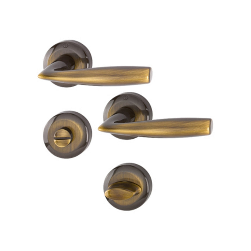 Maner usa interior, Hoppe Vitoria, cu rozeta pentru baie, material alama, bronz antic, 123x52mm